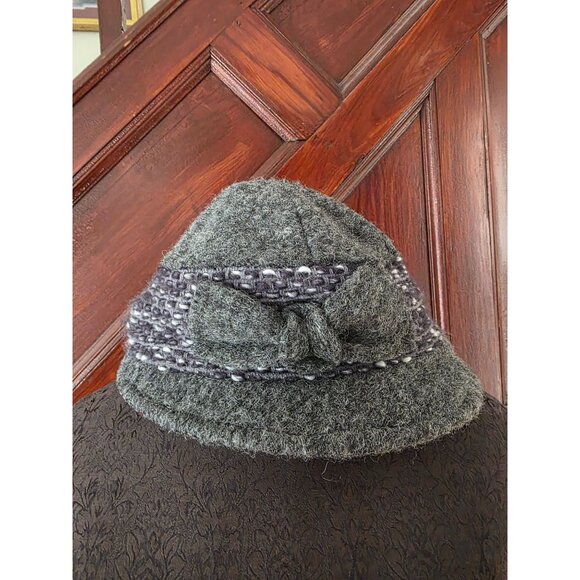 Creativa Womens Grey Wool Cloche Hat With Bow Made In Italy - Picture 1 of 4